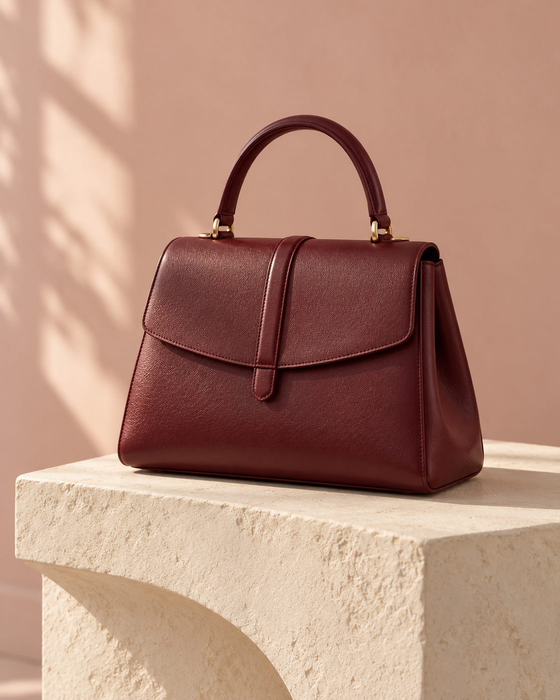 Editorial preview of a burgundy handbag; not a listed product